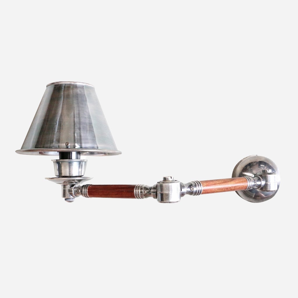 WOOD DETAIL WALL LAMP WITH PEWTER STYLE SHADE