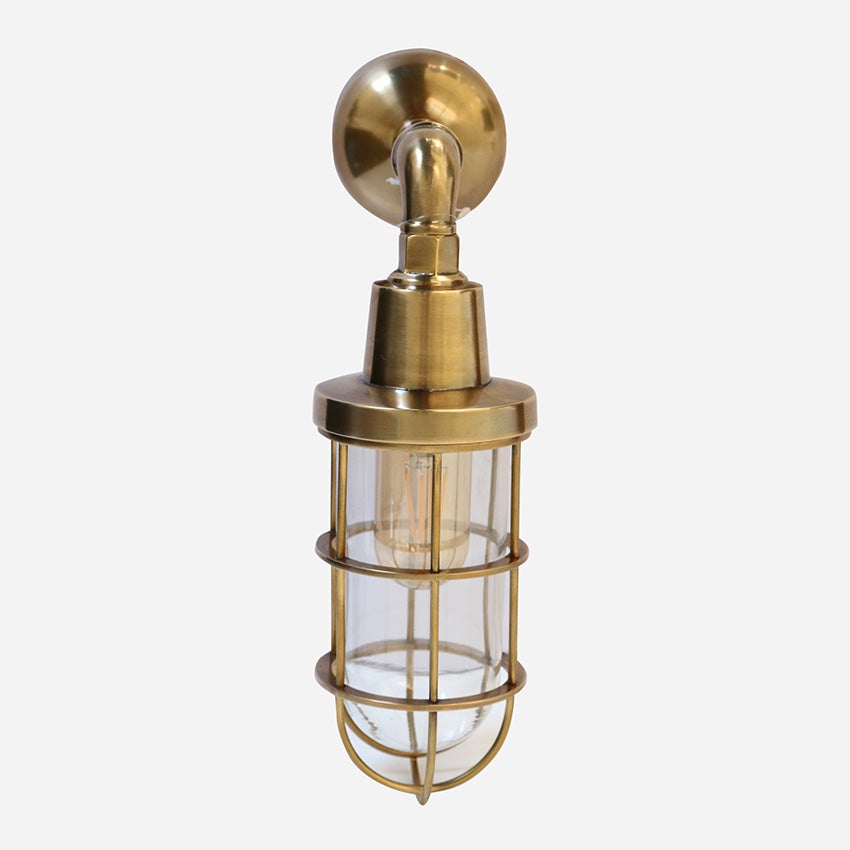 Outdoor IP54 Cage Wall Light in Antique Brass Finish