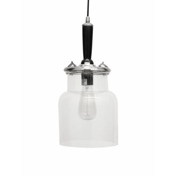 GLASS JAR HANGING LAMP WITH BRUSHED PEWTER STYLE FINISH