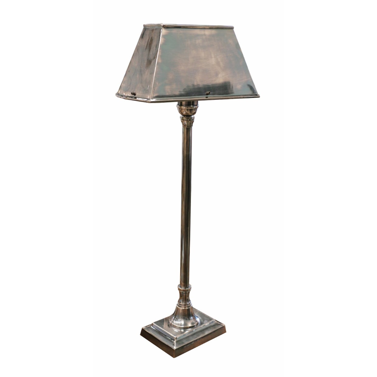 BRUSHED PEWTER RECTANGULAR BASE TABLE LAMP WITH SHADE