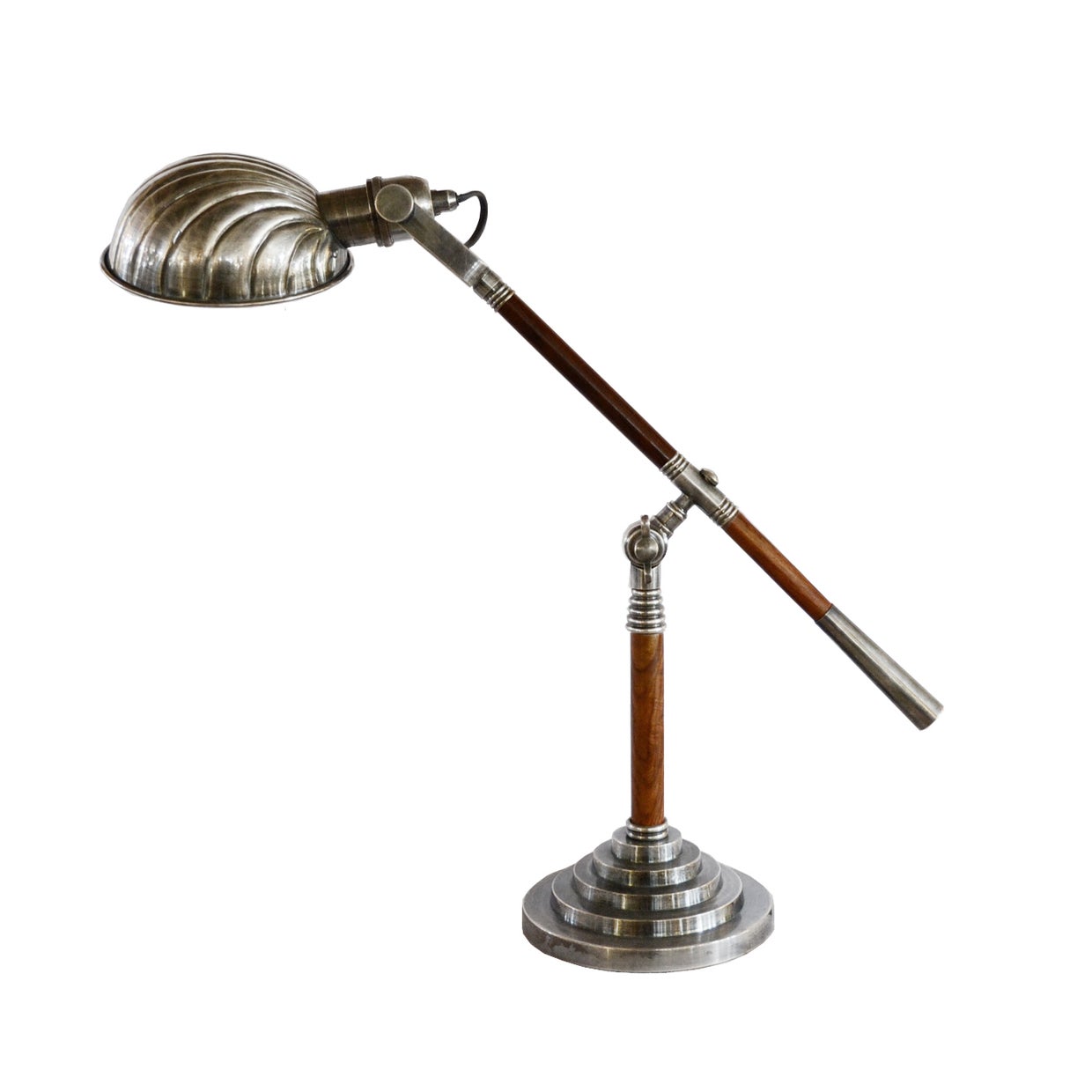 Silver Plated Adjustable Desk Lamp with Wooden Detail