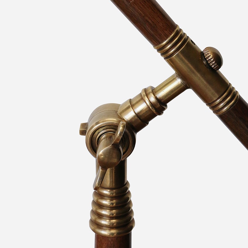 BRASS ANTIQUED FINISH & WOOD ADJUSTABLE CLAM DESK LAMP