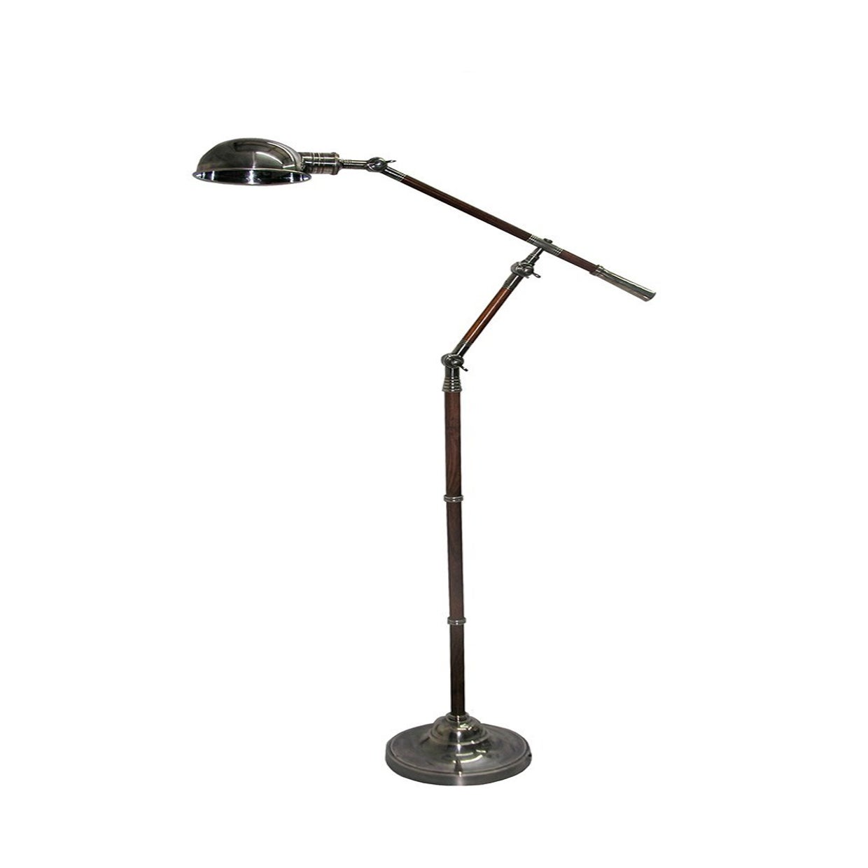 Silver Plated Adjustable floor lamp with wooden detail
