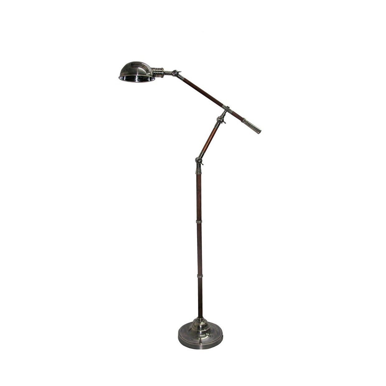 Silver Plated Adjustable floor lamp with wooden detail