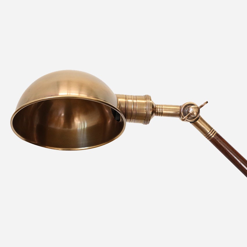 Directoire Antique Brass Adjustable Floor Lamp with Wooden Detail