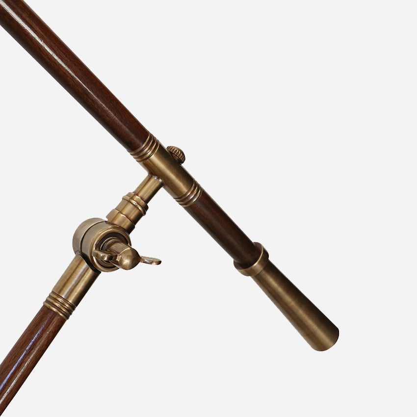 Directoire Antique Brass Adjustable Floor Lamp with Wooden Detail