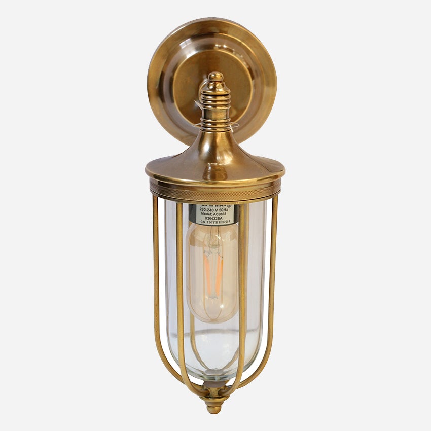 Outdoor IP54 Cage Wall Light in Antique Brass Finish