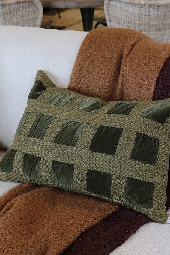 Emerald Velvet Checker Cushion Cover 40 x 60