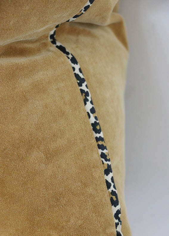 Cognac Velvet Leopard Trim Cushion Cover 50x50