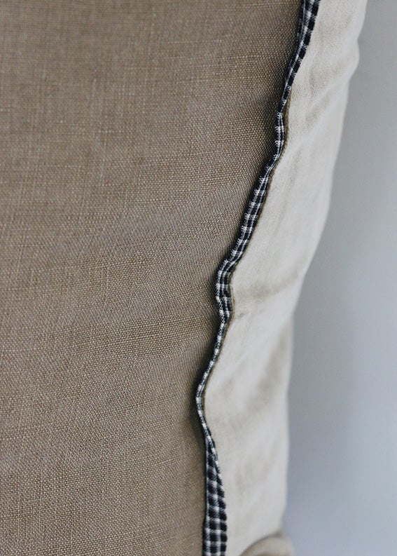 Sabra Beige Linen & Natural Linen Back with Striated Trim Cushion Cover 50 x 50