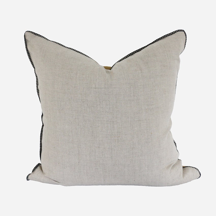 Mustard Linen with Natural Linen Back & Striated Trim Cushion Cover 50 x 50