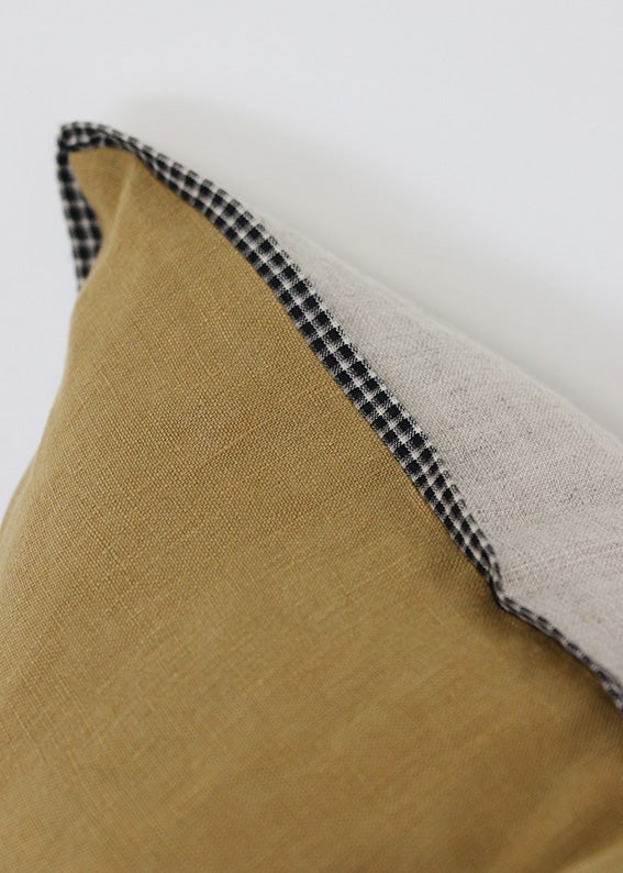 Mustard Linen with Natural Linen Back & Striated Trim Cushion Cover 50 x 50