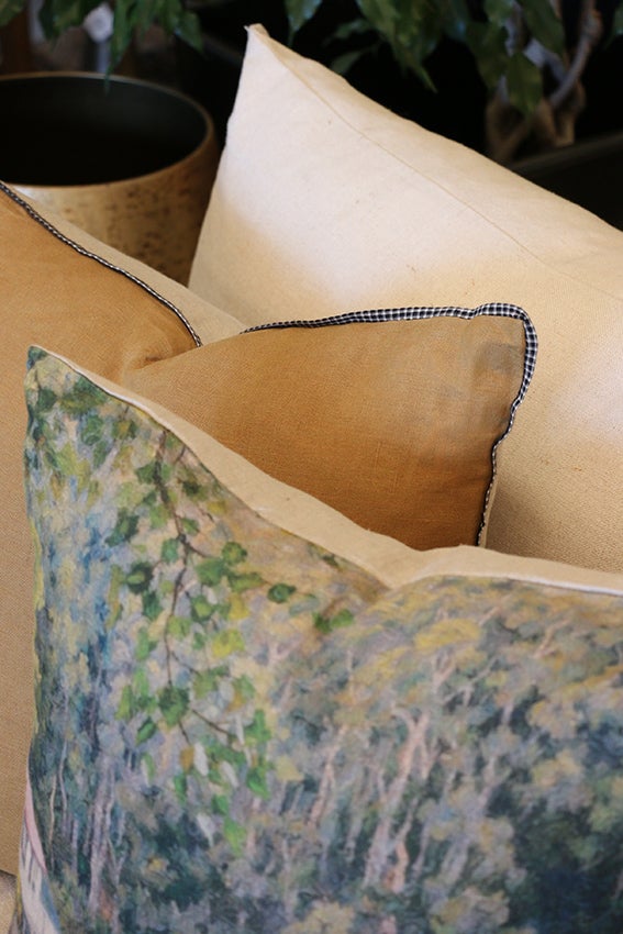 Mustard Linen with Natural Linen Back & Striated Trim Cushion Cover 50 x 50