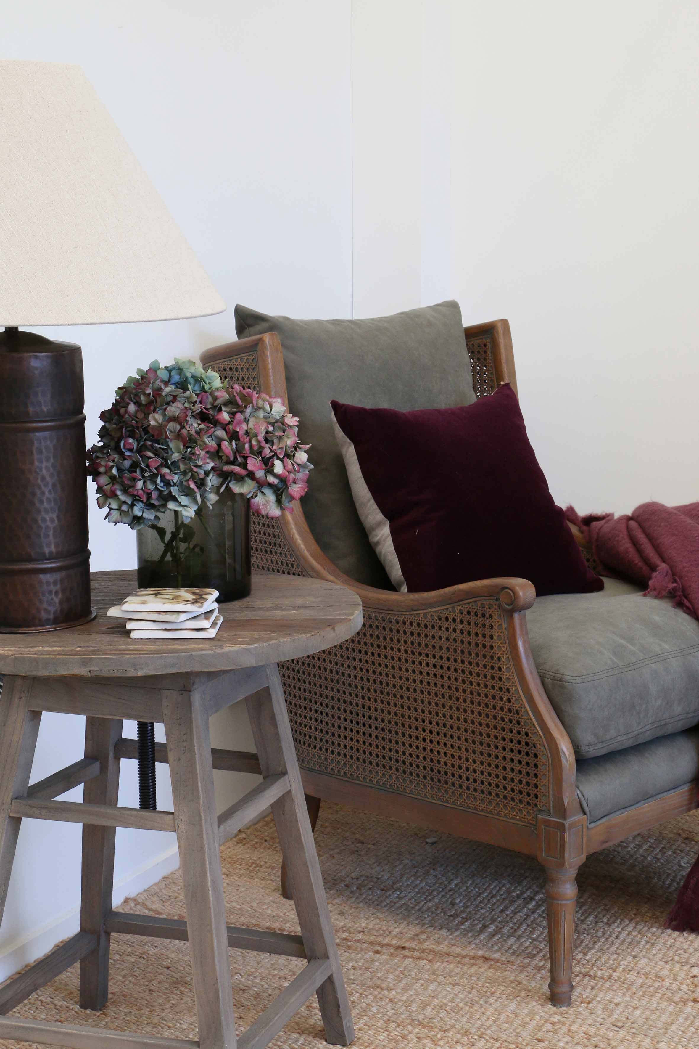 PLUM VELVET CUSHION COVER WITH LINEN BACK 45 X 45