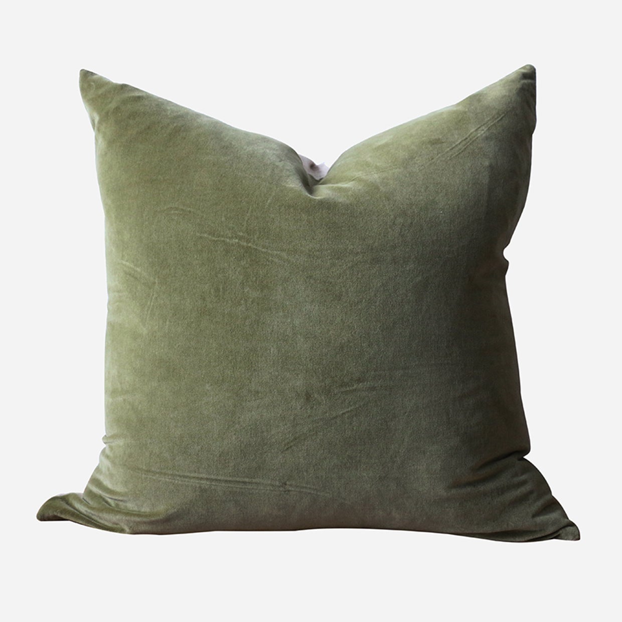 RAPHAEL SAGE GREEN VELVET CUSHION COVER WITH LINEN BACK 500 X 550
