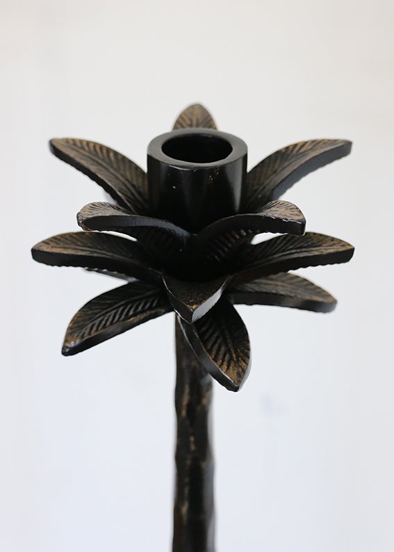 Caribbean Palm Style Candlesticks in Black/ Bronze