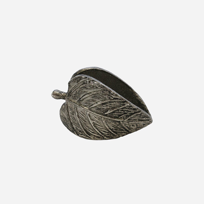 Duo Leaf Napkin Ring Antique Silver Finish - Product - CC Interiors