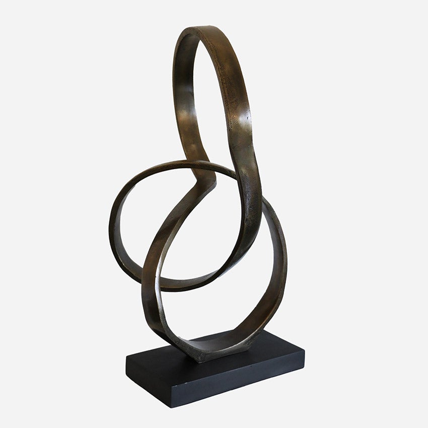 Infinity Sculpture in Antique Brass on Black Base