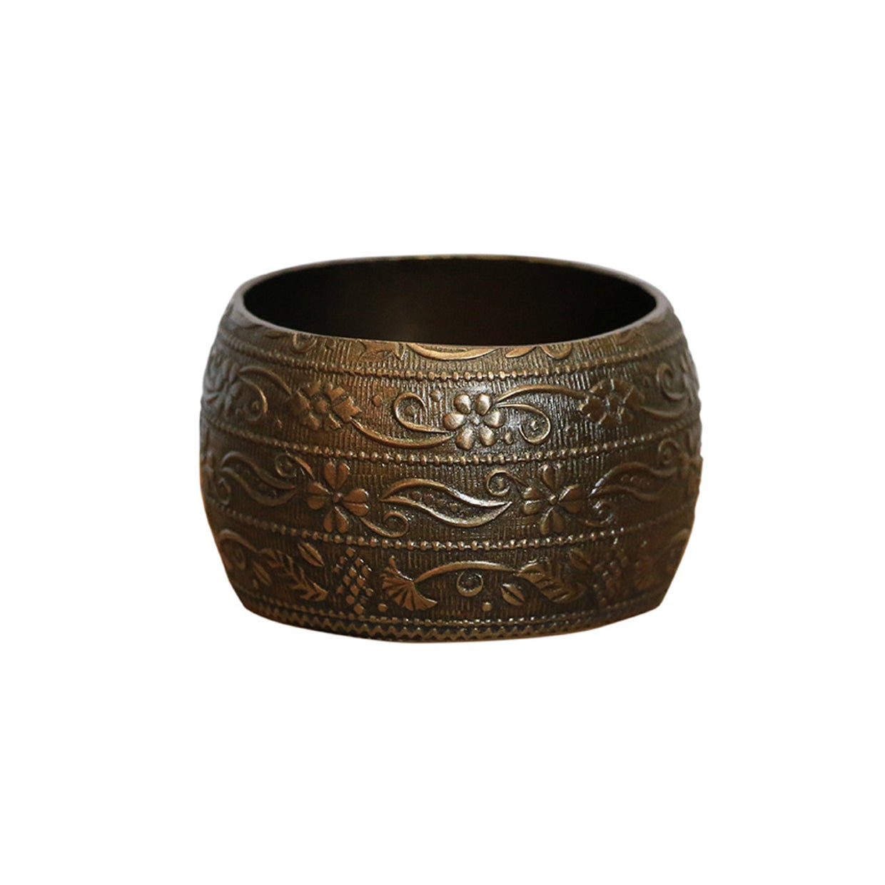 Morrocan Style Etched Napkin Ring Dark Antique Brass Finish