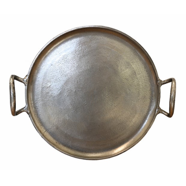 ROUND TRAY WITH HANDLES IN NICKEL ANTIQUE FINISH