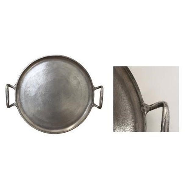 ROUND TRAY WITH HANDLES IN NICKEL ANTIQUE FINISH