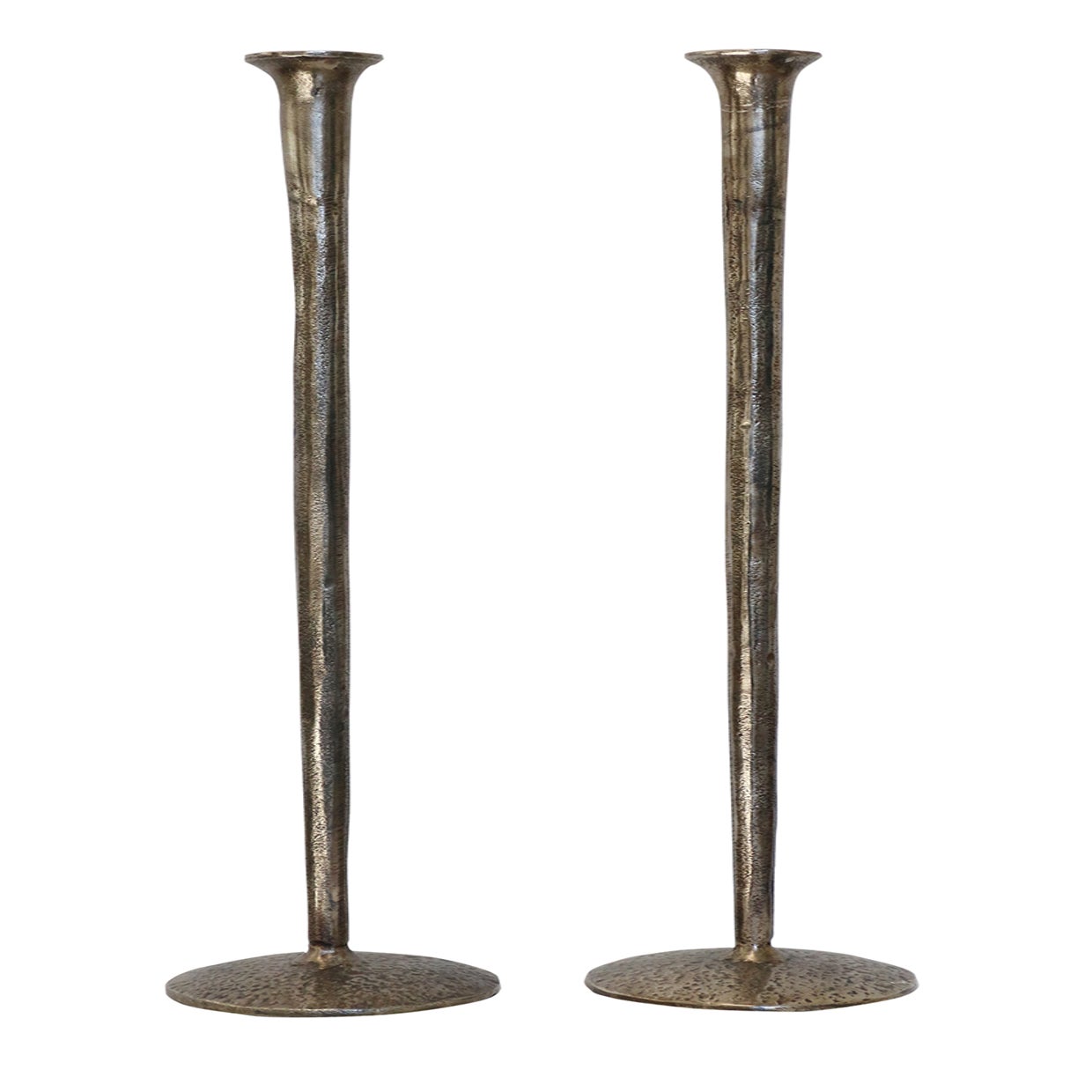 Hammered Candlestick in Aged Pewter Finish with Bronze Accents