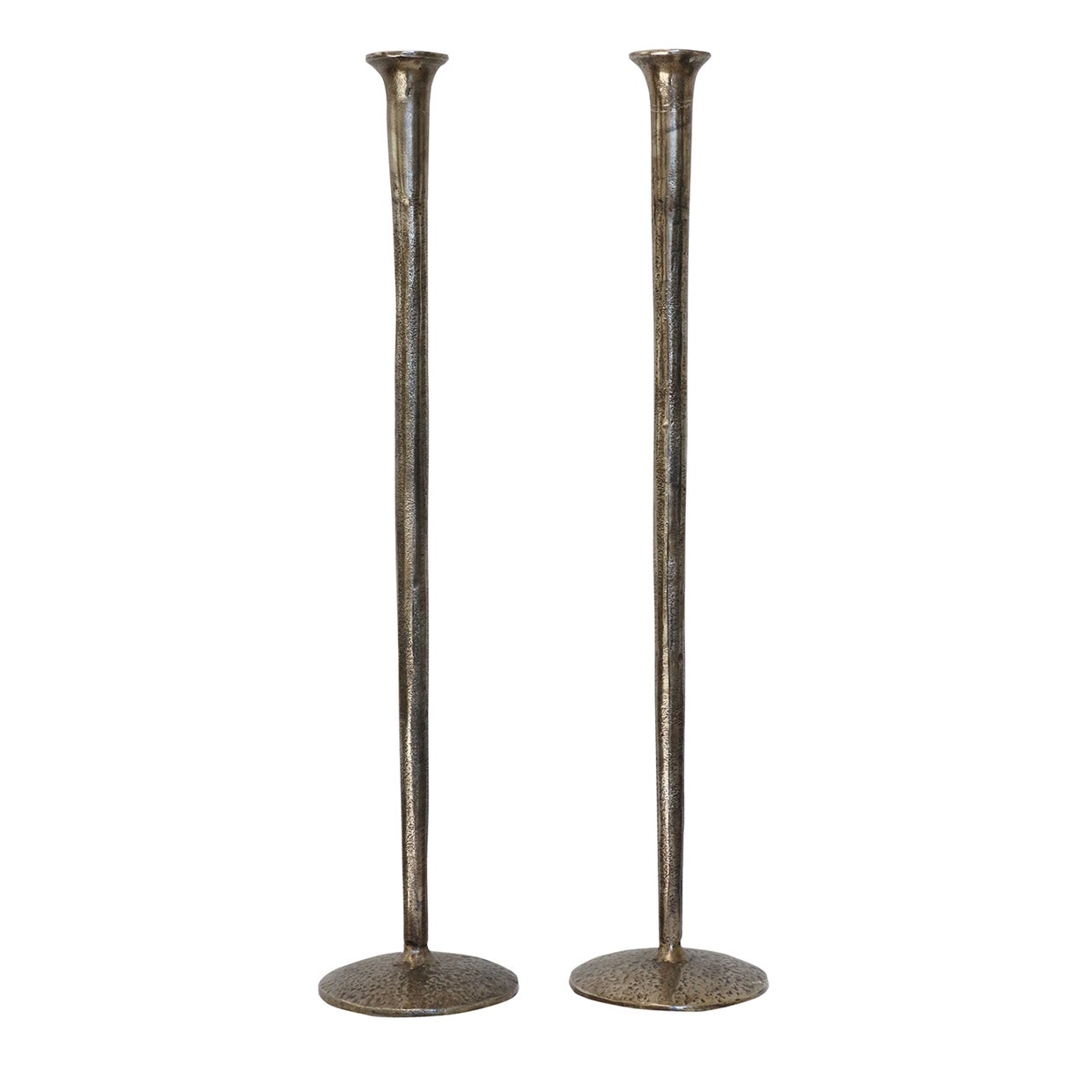 Hammered Candlestick in Aged Pewter Finish with Bronze Accents