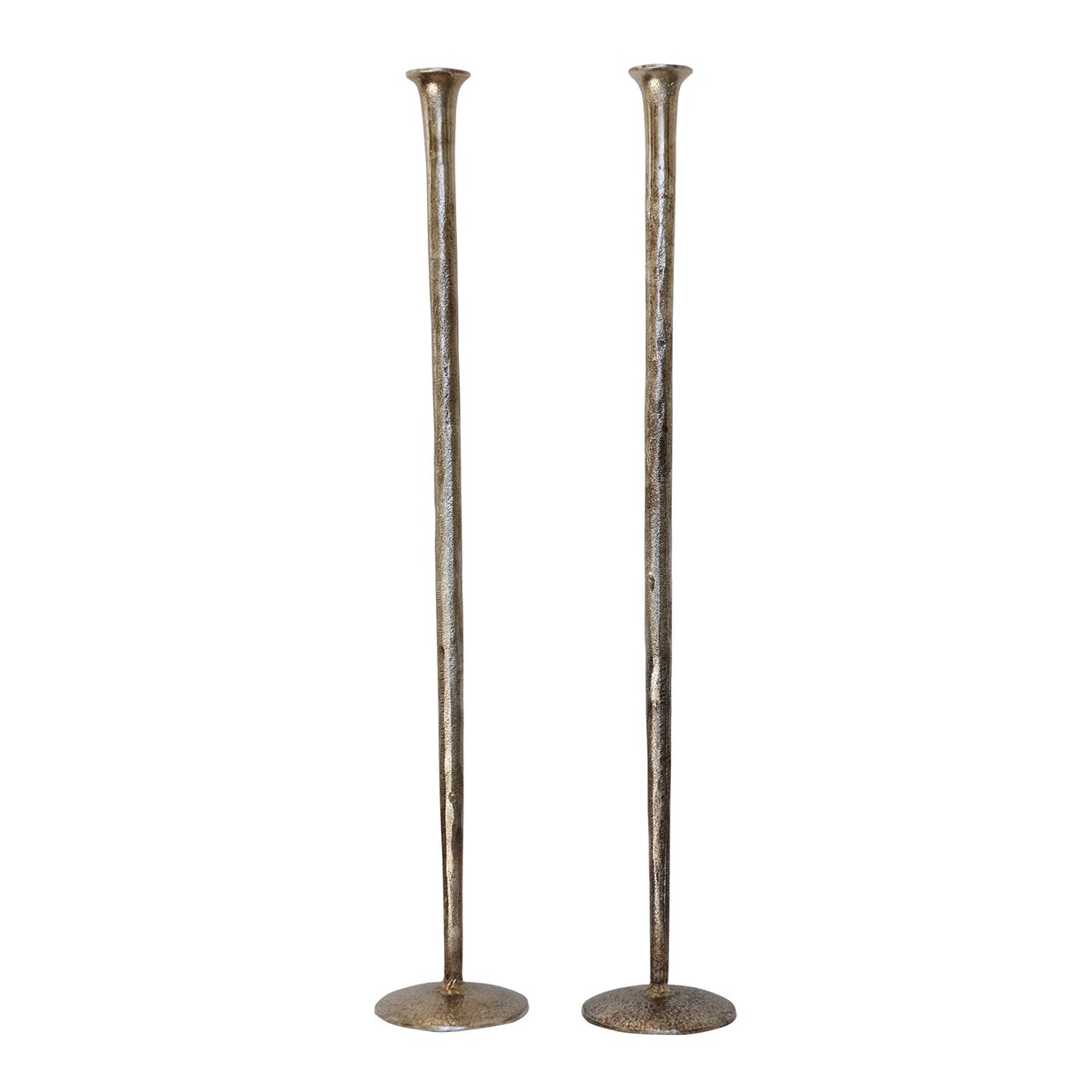 Forged Organic Style Tall Candlestick in Aged Pewter Finish