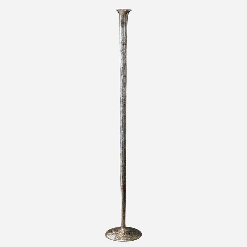 Forged Organic Style Tall Candlestick in Aged Pewter Finish
