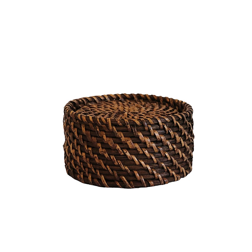 2 SETS OF BERMUDA COASTERS IN WALNUT RATTAN SET (6 PIECES PER SET)