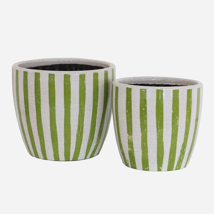 Lime Green Stripe Planter Large