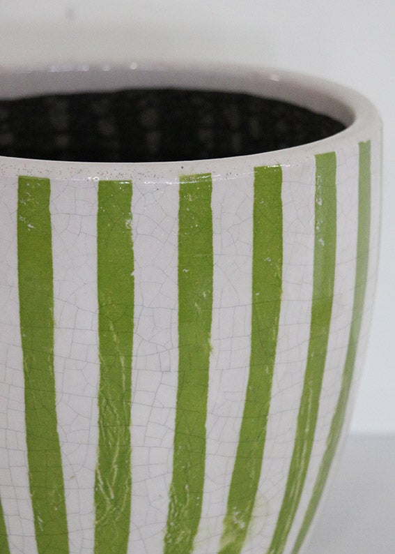 Lime Green Stripe Planter Large