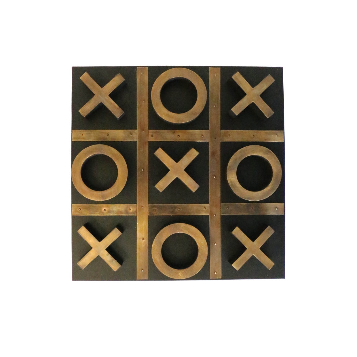WOODEN NOUGHTS & CROSSES SET WITH  BRASS FINISH