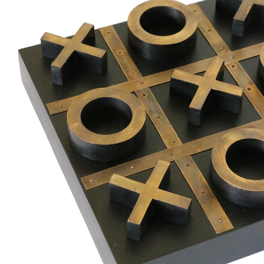 WOODEN NOUGHTS & CROSSES SET WITH  BRASS FINISH