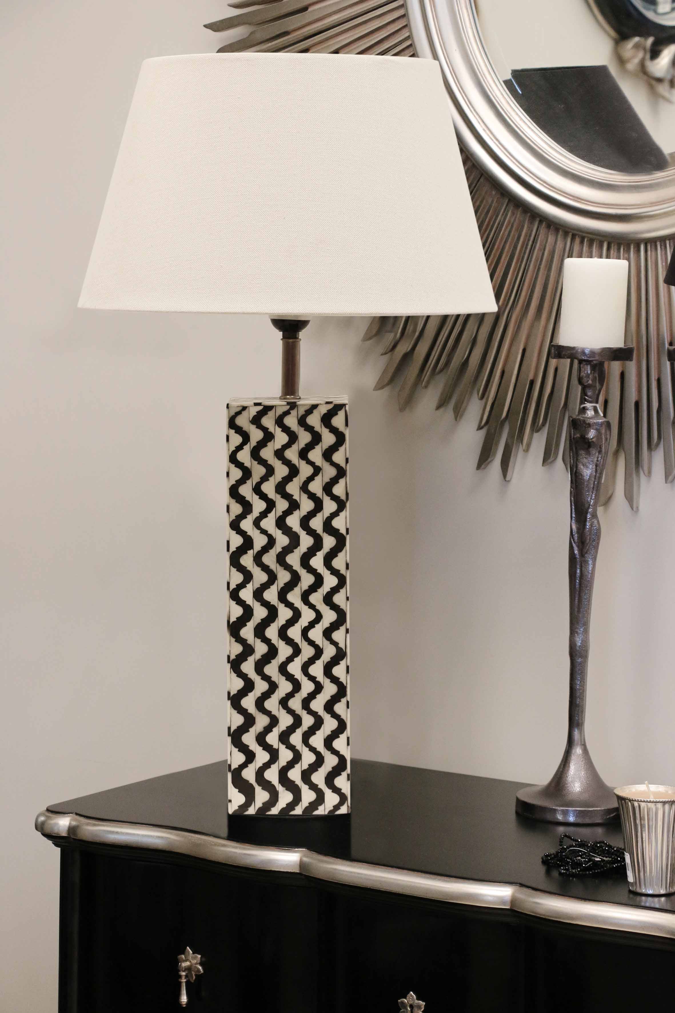 Algiers Bone & Brass Square Black & White Lamp Base