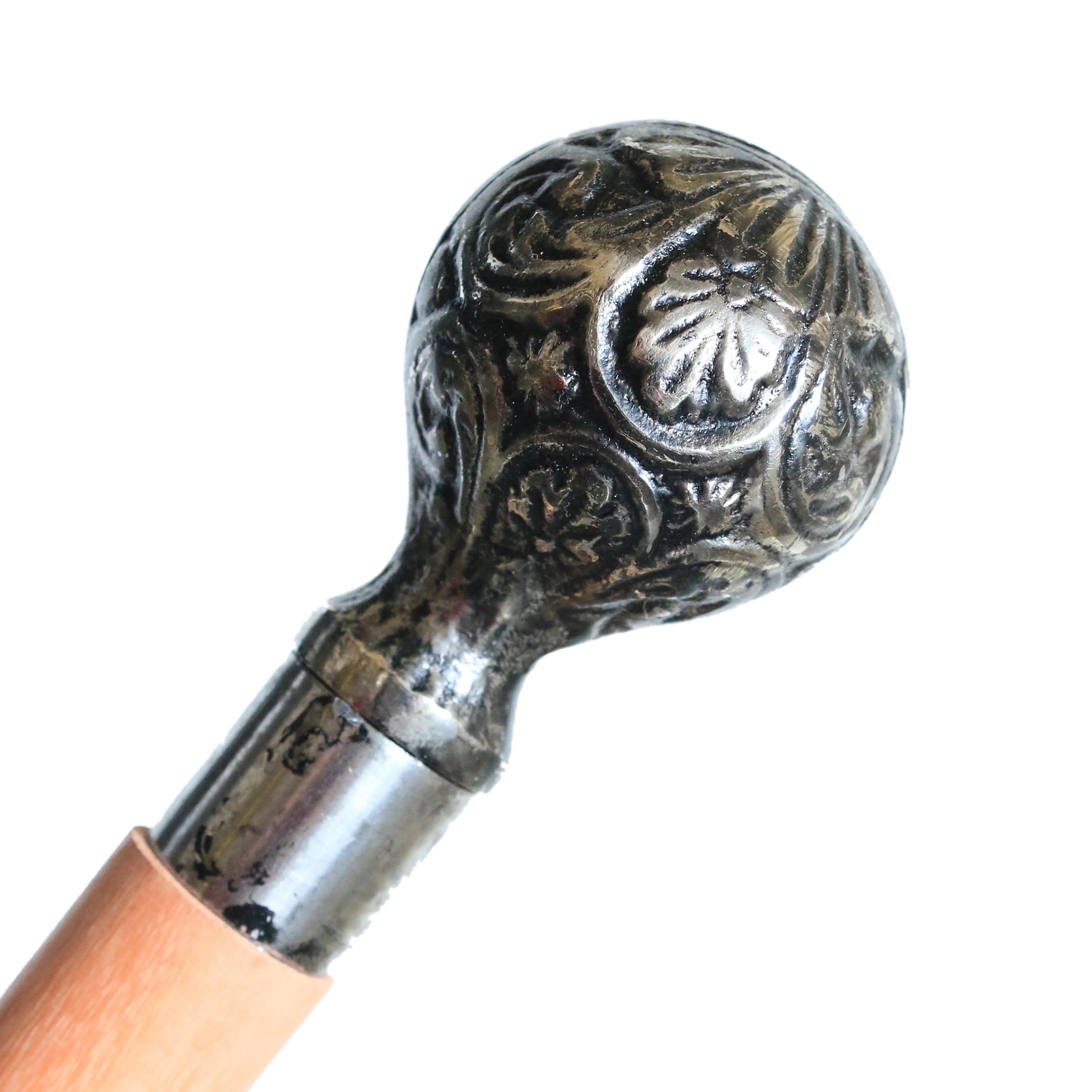 Walking Stick - Carved Ball Ant Silver F