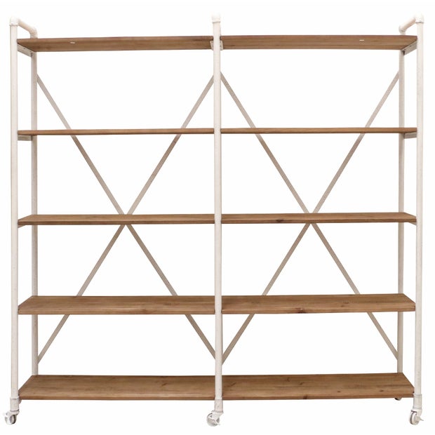 Riveria Industrial Old Pine & White Steel Double Bookcase