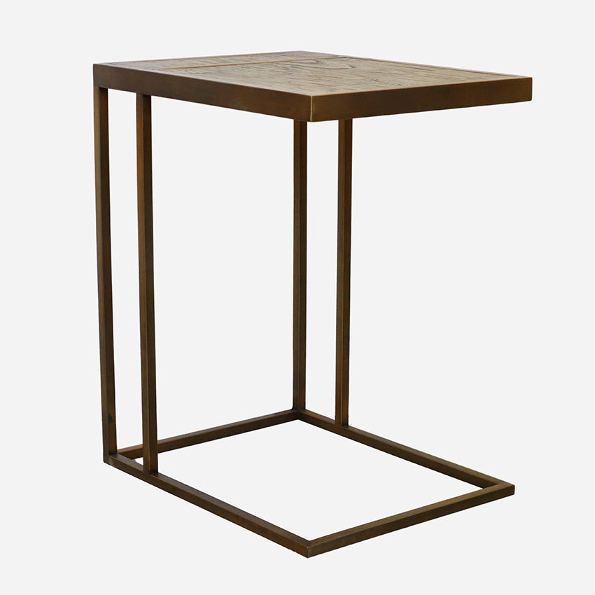 Cairo Sofa Table - Parquet Elm Top & Metal Base in Dark Antique Brass Finish