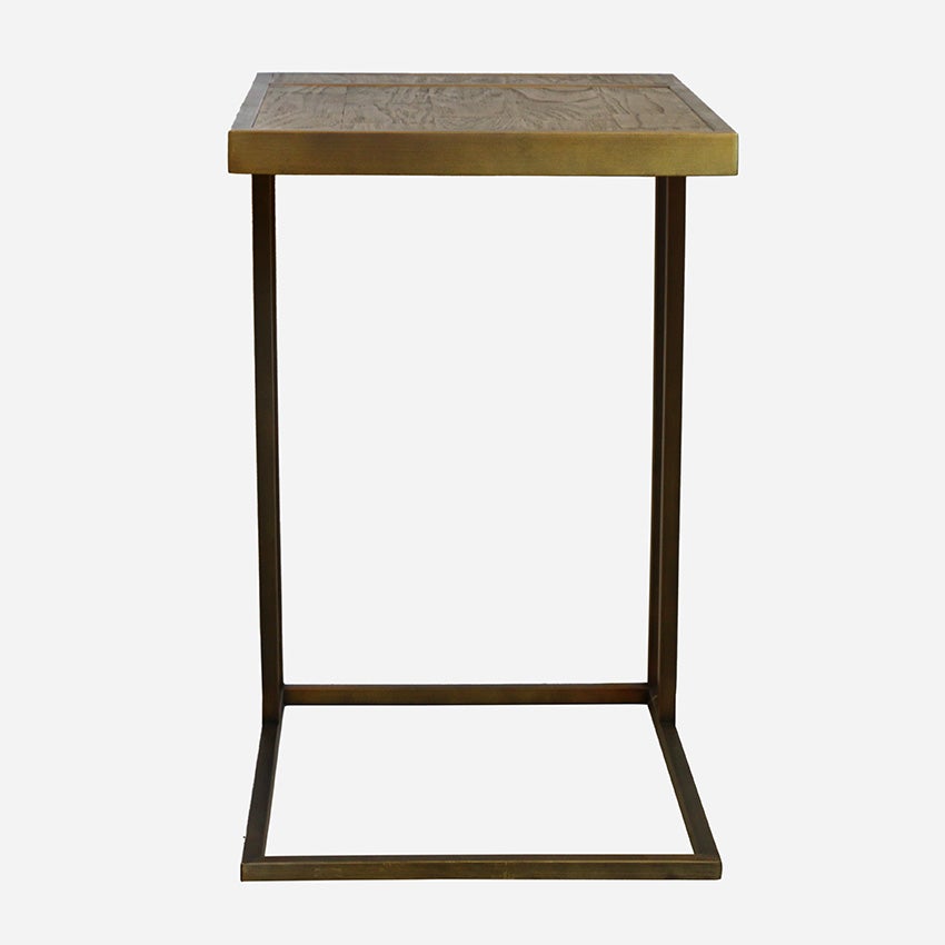 Cairo Sofa Table - Parquet Elm Top & Metal Base in Dark Antique Brass Finish
