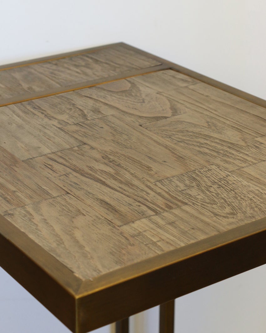 Cairo Sofa Table - Parquet Elm Top & Metal Base in Dark Antique Brass Finish