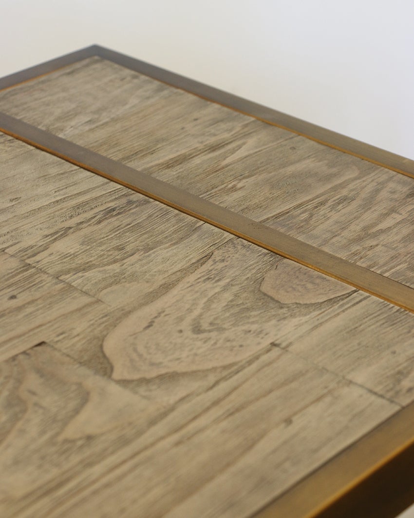 Cairo Sofa Table - Parquet Elm Top & Metal Base in Dark Antique Brass Finish