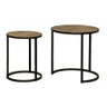 Cairo Set of 2 Occasional Tables with old Round Pine Parquet Tops & Steel Antiqued Bronze Legs