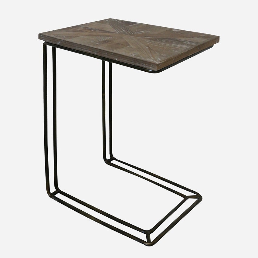 Coastal L Shape Sofa Table with Reclaimed Pine Parquet Top