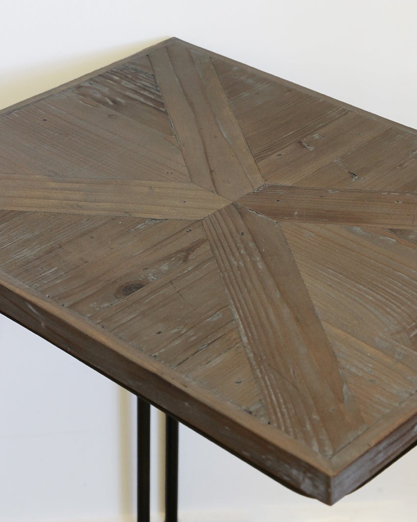 Coastal L Shape Sofa Table with Reclaimed Pine Parquet Top