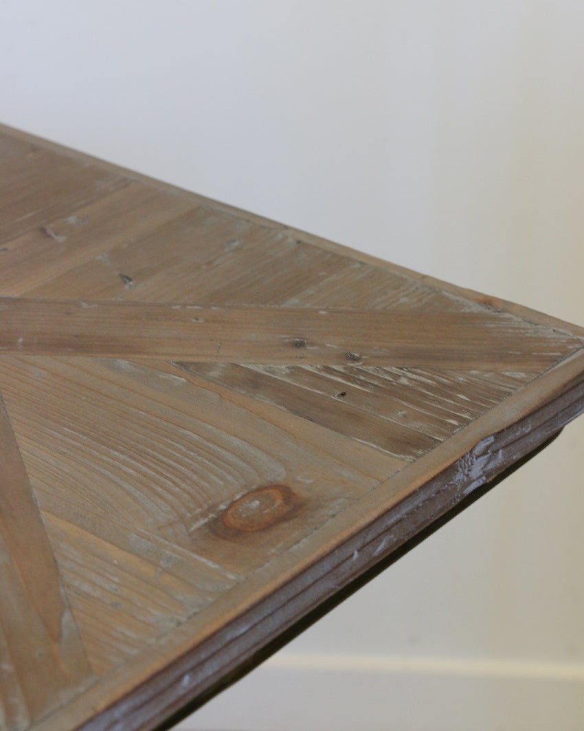 Coastal L Shape Sofa Table with Reclaimed Pine Parquet Top