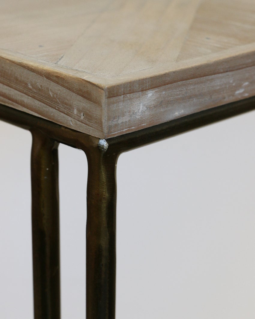 Coastal L Shape Sofa Table with Reclaimed Pine Parquet Top