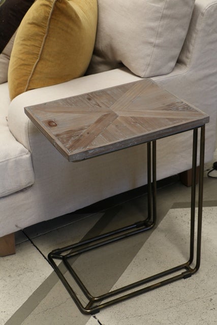 Coastal L Shape Sofa Table with Reclaimed Pine Parquet Top