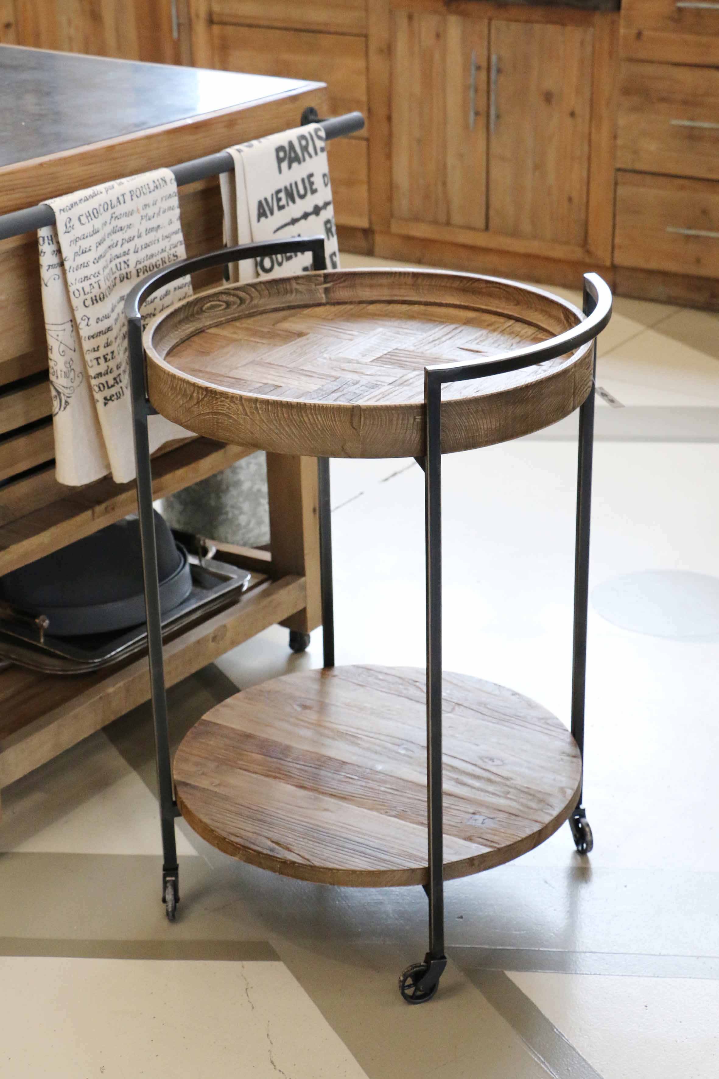 Cairo Trolley with Elm Parquet Tray Top & Base with Gunmetal Legs