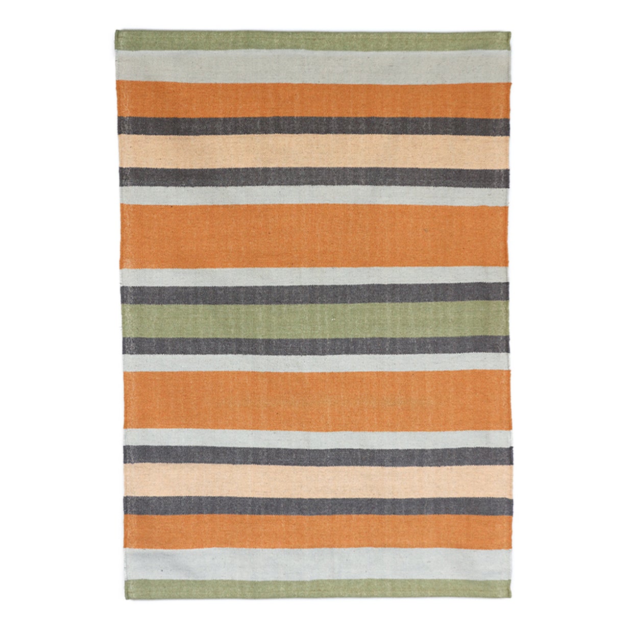 Orange/Green Multi Stripe Cotton and Wool Rug 120x180 - Autumn Special