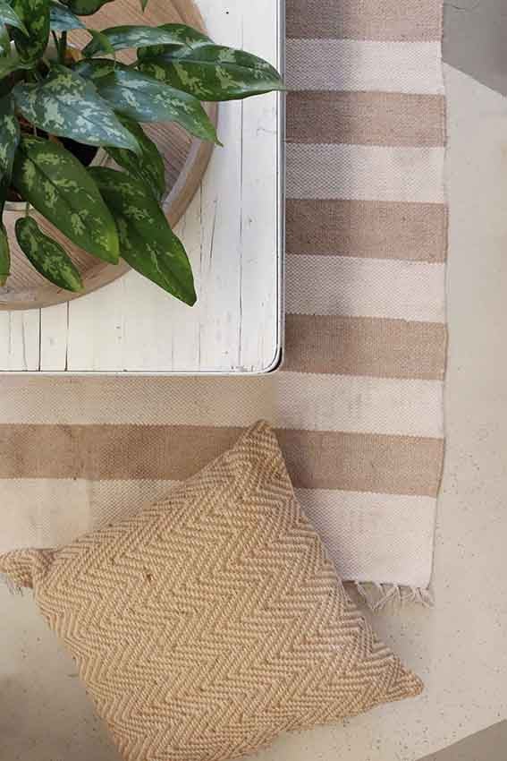 Natural/Cream Striped 90% Cotton 10% Jute Rug 2400L x 1500W